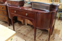 19th Century inlaid mahogany breakfront sideboard on six square tapering legs,