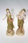 Pair of Royal Dux lady and gent figures No's 2238 & 2239 with pink triangular lozenge to bases.