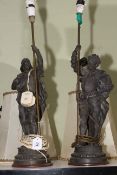 Pair of spelter lamps, 66cm high.