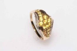 9 carat gold fancy yellow stone dress ring, size T½.