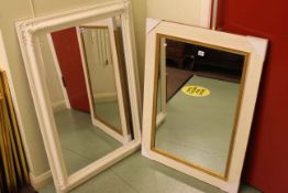 White swept frame bevelled wall mirror and white and gold painted framed mirror (2).
