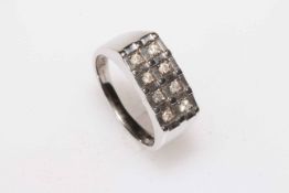 Gents eight stone diamond and 9 carat white gold ring, size R.