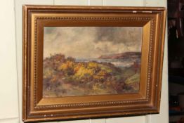 J. Ulric Walmsley, Storm Clouds, oil on board, signed lower left, 19cm by 28cm, in gilt frame.