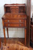 Neat mahogany writing desk with fold top writing surface, 99cm by 53cm by 37cm.