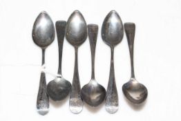 Set of six Dorothy Longlands, Newcastle, silver teaspoons.