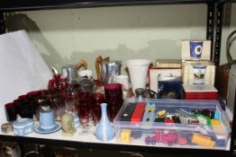 Diecast model vehicles, Ringtons, Picquot ware, ruby glass, etc.
