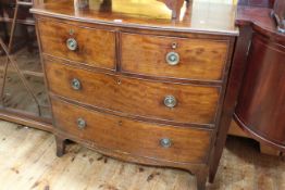 Victorian mahogany bow front chest of two short above two long drawers on splayed legs, 89.