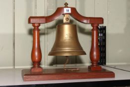 Ships bell engraved 'Metal from HMS Tiger, Jutland 1916', 35cm high.