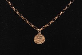 9 carat gold link chain with St. Christopher medallion.