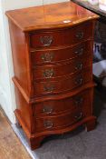 Neat yew and mahogany six drawer serpentine front chest, 76.5cm by 42cm by 35cm.