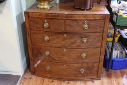 19th Century mahogany bow front chest of two short above three long drawers, 95cm by 99cm by 56cm.