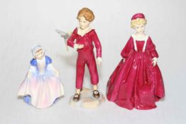 Royal Worcester 3081 Grandmothers Dress and 3087 Parakeet, Royal Doulton Dinky Do figurines (3).