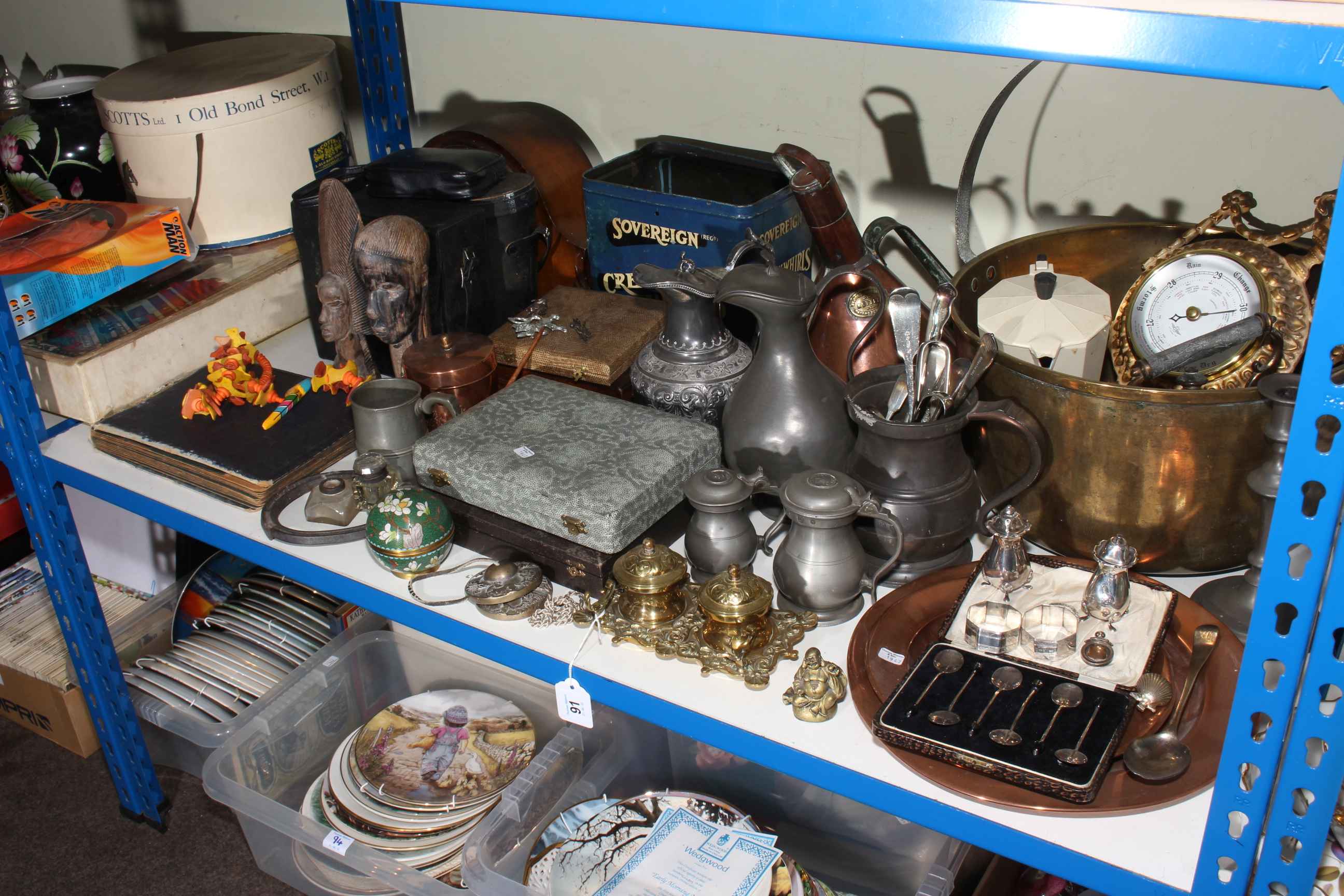 Collection of metalwares, cigarette cards, mantel clock, Action Man, Lego, barometer, etc. - Image 2 of 2