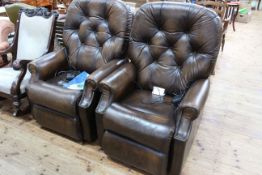 Pair La-Z-Boy brown buttoned leather electric reclining chairs.