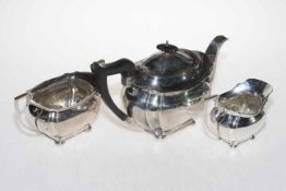 Three piece silver tea service, Sheffield 1917 and pair of sugar tongs.