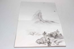 Chinese book of ink drawing including landscapes and floral.