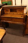 Mahogany cylinder bureau on cabriole legs and Edwardian mahogany kidney shaped occasional table (2).