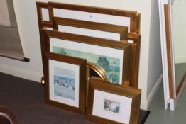Collection of ten framed contemporary pictures and gilt mirror (11).