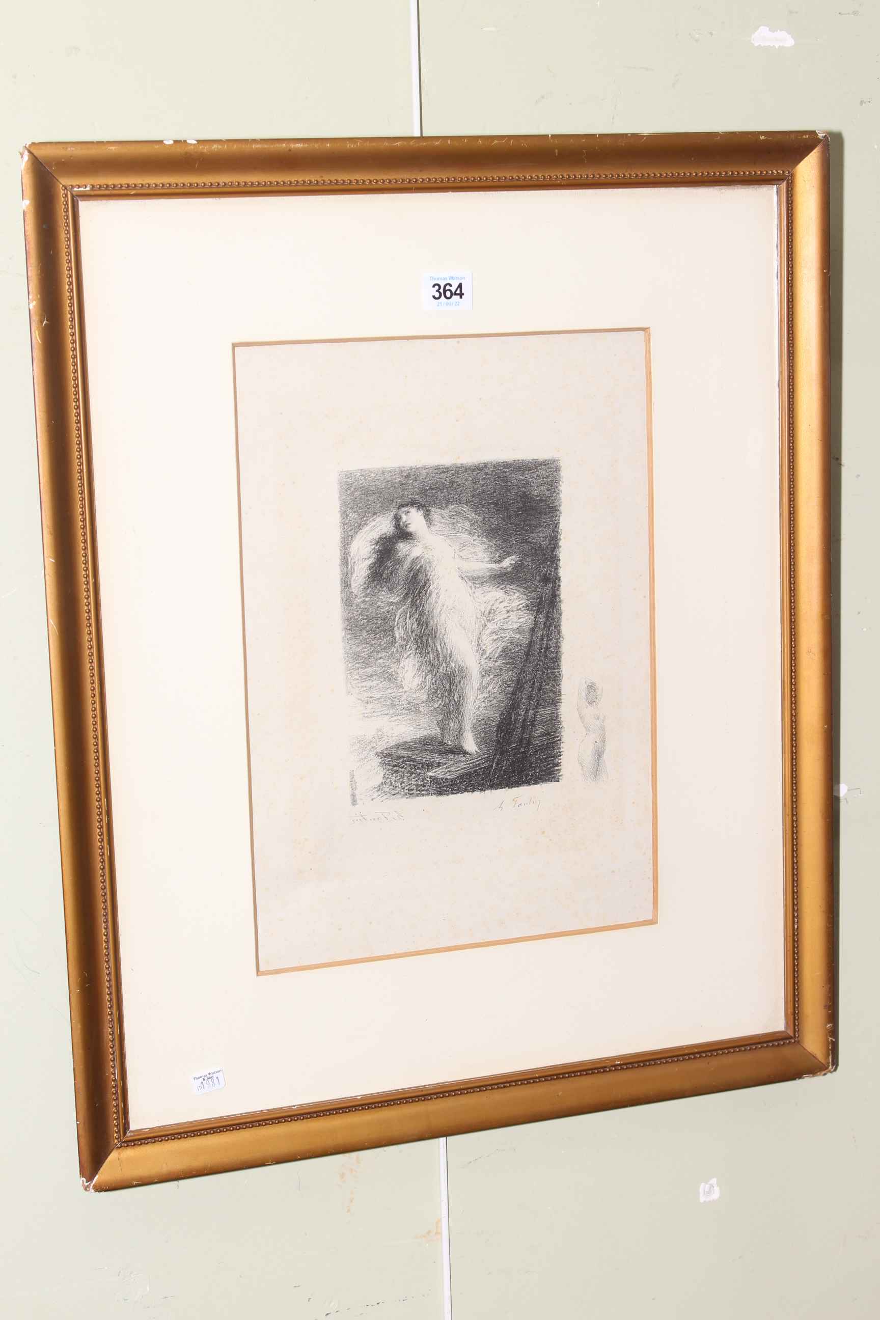 Henri Fantin Latour, La Jeune Tarentine, lithograph, signed in pencil, in glazed frame, 61cm by 50.