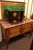Art Nouveau marble topped and tiled back two door washstand.