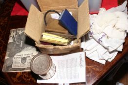 WWI and WWII military memorabilia including Souvenir De Salonique 1917 embroidered bag, bibles,