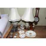 Victorian porcelain, table lamps, metalwares, barometer, etc.