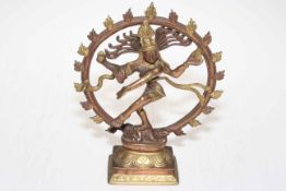 Indian bronze and copper dancing Shiva God desk stand.