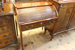 Mahogany and line inlaid roll top bureau, 80cm by 71cm by 46cm.
