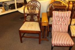 Set of three Georgian mahogany dining chairs, Sutherland table, ebonised nursing chair,