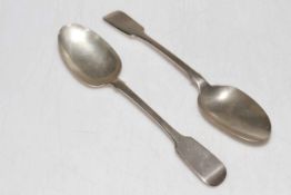 Pair of Victorian Irish silver serving spoons, Dublin 1845.