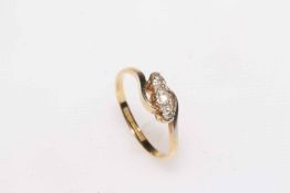 Diamond three stone 18 carat gold ring, size O/P.