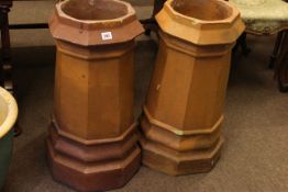 Pair octagonal terracotta chimney pots 67.5cm.