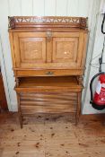 Late 19th Century oak writing cabinet, the fall front above a drawer with a tambour front below,