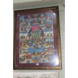 Chinese Thangka gouache of 21 Gods, 66.5cm by 47cm, in glazed frame.