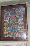 Chinese Thangka gouache of 21 Gods, 66.5cm by 47cm, in glazed frame.