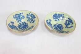 Pair Chinese dragon decorated bowls, 13cm diameter.