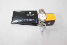 Citizen Eco Drive bracelet watch with mother of pearl dial.