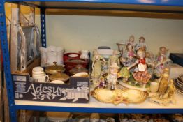 Collection of porcelain including Continental figurines, Victorian porcelain, Crown Ducal,