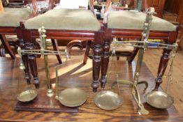 Two sets of W & T Avery brass balance shop scales, one with mechanical lift.