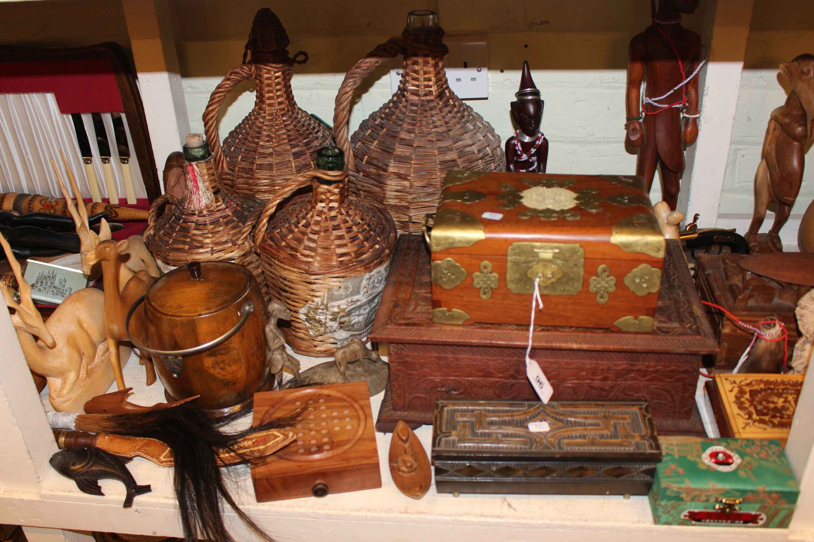 Collection of African tribal sculptures, inlaid and carved boxes, metal wares, paperweights, - Image 3 of 4