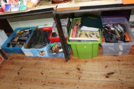 Six boxes with model railway, toys, etc.