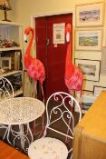 Pair of large pink flamingos, 161cm high.