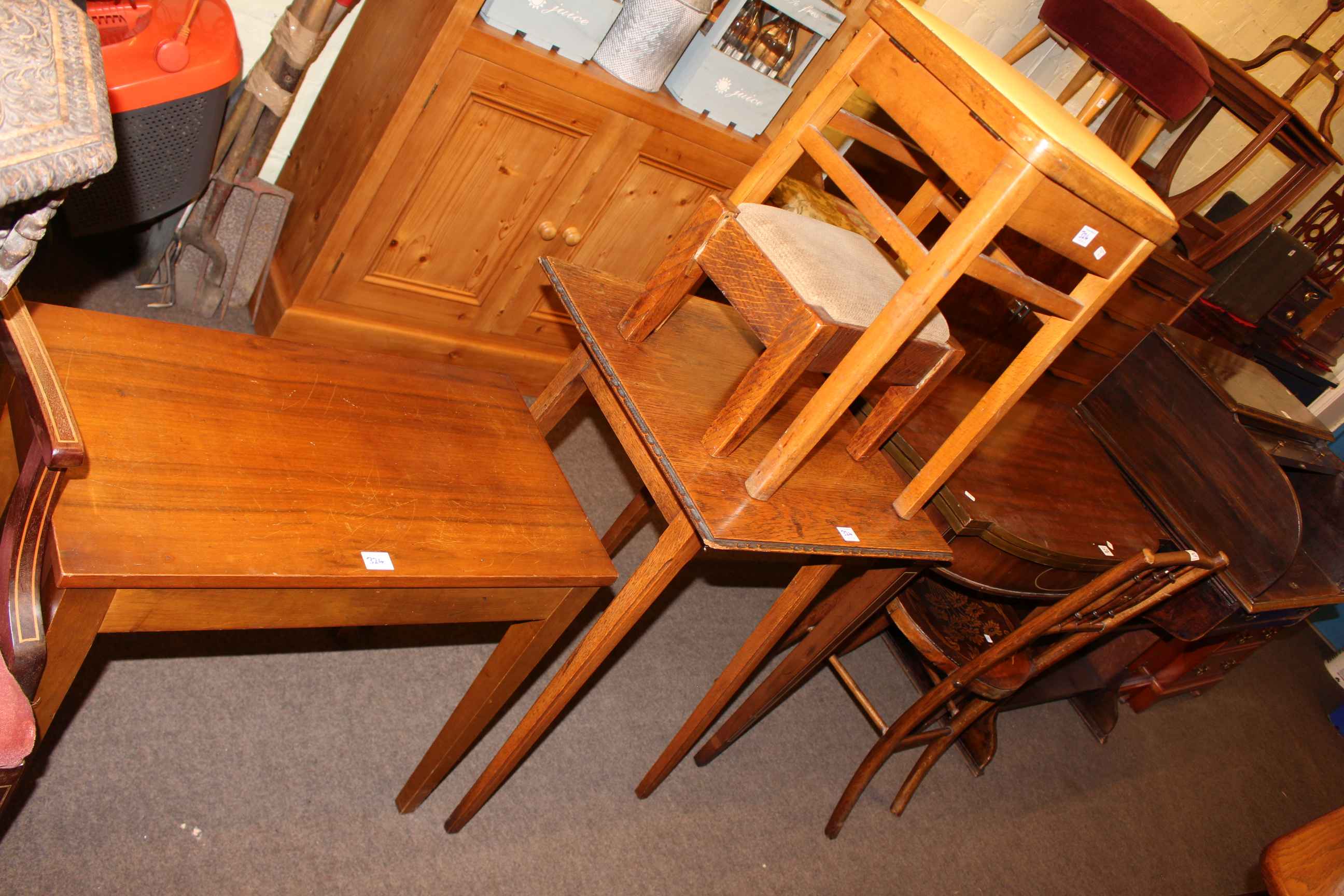 Mahogany fold top tea table, Bentwood chair, two stools, occasional table and music stool (6).