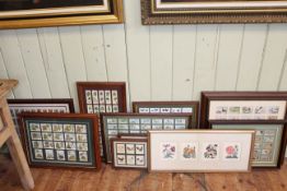 Framed cigarette and tea cards some complete sets inc Poultry Rearing Ogdens 1923, Trees,