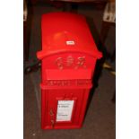 As new cast metal post box and keys, 59cm by 38cm by 28cm.