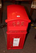 As new cast metal post box and keys, 59cm by 38cm by 28cm.