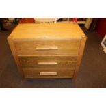 Oak three drawer chest, 81.5cm by 90.5cm by 47cm.