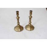 Pair antique brass candlesticks, 23.5cm.