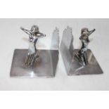 Pair of Art Deco chrome nude bookends, 11cm high.