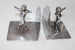 Pair of Art Deco chrome nude bookends, 11cm high.